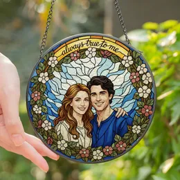 Romantic Souls' Tiffany Style Glowing Stained Glass Embracing Couple Floral Jewel Tone Mosaic Art Stained Glass Suncatcher