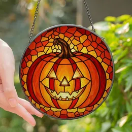 Halloween Enthusiasts' Jewel Tone Tiffany Style Jack-o'-lantern Pumpkin Mosaic Stained Glass Suncatcher