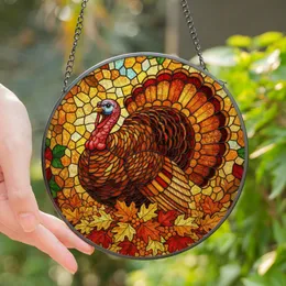 Autumn Lovers' Vibrant Tiffany Stained Glass Turkey Autumn Leaves Jewel Tone Mosaic Stained Glass Suncatcher