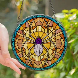 Art Lovers' Intricate Tiffany Glass Spider Stained Mosaic Royal Purple Lavender Teal Amber Gold Geometric Pattern Stained Glass Suncatcher