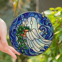 Whimsical Art Lovers' Tiffany Stained Glass Ghost Mosaic Ethereal Blues Green Terracotta Jewel Tones Stained Glass Suncatcher