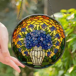Floral Art Lovers' Tiffany Style Stained Glass Forget-Me-Not Bouquet Iridescent Blue Green Mosaic Stained Glass Suncatcher