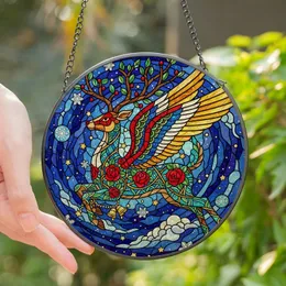 Art Lovers' Intricate Tiffany Stained Glass Winged Reindeer Floral Geometric Red Green Blue Celestial Mosaic Stained Glass Suncatcher