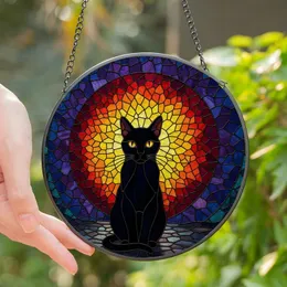 Cat Lovers' Intricate Stained Glass Black Cat Fiery Mosaic Jewel Tones Art Nouveau Stained Glass Suncatcher