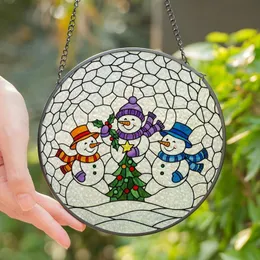 Christmas Enthusiasts' Intricate Stained Glass Snowmen Tree Holly Jewel Tone Mosaic Art Stained Glass Suncatcher