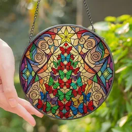 Christmas Lovers' Tiffany Style Stained Glass Butterfly Christmas Tree Intricate Mosaic Jewel Tones Stained Glass Suncatcher