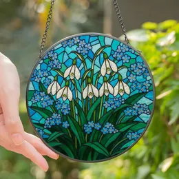 Nature Art Lovers' Vivid Stained Glass Snowdrop Forget-Me-Not Floral Mosaic Blue Green Jewel Tones Stained Glass Suncatcher