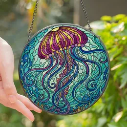Ocean Lovers' Vibrant Tiffany Stained Glass Jellyfish Fuchsia Purple Teal Water Mosaic Stained Glass Suncatcher