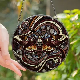 Mystical Art Enthusiasts' Tiffany Stained Glass Deaths-head Hawkmoth Cosmic Jewel Tone Mosaic Stained Glass Suncatcher