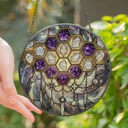 Ethereal Art Lovers' Stained Glass Honeycomb Crystals Aurora Amethyst Gold Rose Mosaic Stained Glass Suncatcher