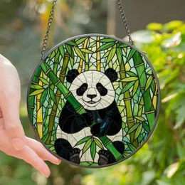 Panda Lovers' Tiffany Style Stained Glass Chubby Panda Bamboo Jewel Tone Art Stained Glass Suncatcher
