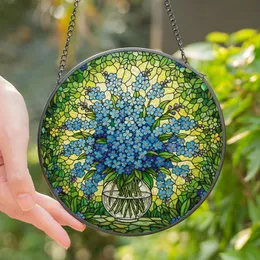 Art Lovers' Vibrant Tiffany Stained Glass Forget-Me-Not Bouquet Cerulean Indigo Emerald Mosaic Stained Glass Suncatcher
