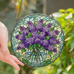 Art Lovers' Tiffany Style Stained Glass Lilac Bouquet Vibrant Jewel Tone Mosaic Stained Glass Suncatcher