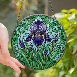 Art Lovers' Majestic Stained Glass Iris Emerald Indigo Violet Gold Teal Mosaic Stained Glass Suncatcher