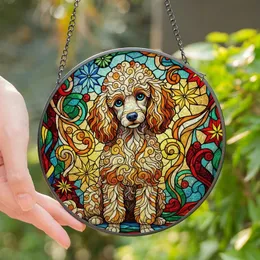 Dog Lovers' Intricate Poodle Stained Glass Art Vibrant Jewel Tone Mosaic Stained Glass Suncatcher