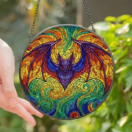 Fantasy Art Lovers' Vibrant Stained Glass Bat Tiffany Style Jewel Tone Abstract Mosaic Pattern Stained Glass Suncatcher