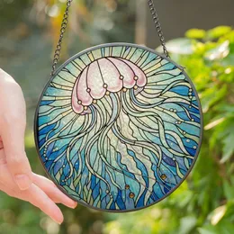 Ocean Lovers' Iridescent Tiffany Stained Glass Jellyfish Underwater Mosaic Jewel Tones Stained Glass Suncatcher