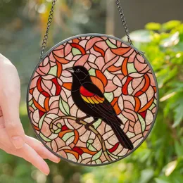 Nature Lovers' Vibrant Red-winged Blackbird Stained Glass Art Nouveau Mosaic Stained Glass Suncatcher