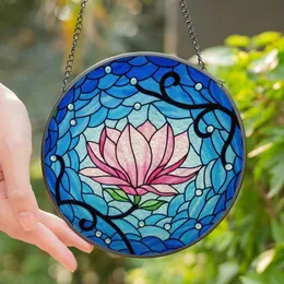 Women's Tiffany Style Pink Magnolia Bloom Emerald Green Fuchsia Art Nouveau Mosaic Stained Glass Suncatcher