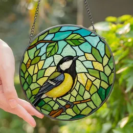 Bird Lovers' Vibrant Tiffany Stained Glass Great Tit Songbird Emerald Green Teal Foliage Mosaic Stained Glass Suncatcher