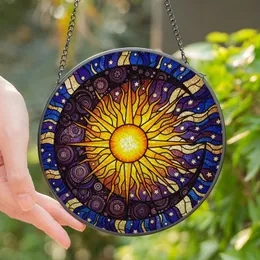 Celestial Art Lovers' Vibrant Stained Glass Sun Moon Jewel Tone Mosaic Pattern Stained Glass Suncatcher
