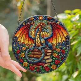 Dragon Lovers' Tiffany Style Cobalt Blue Dragon, Books, Celestial Stained Glass Mosaic Stained Glass Suncatcher