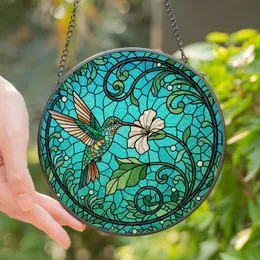 Nature Lovers' Tiffany Style Hummingbird Floral Garden Mosaic Teal Emerald Orange Stained Glass Suncatcher