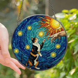 Cat Lovers' Intricate Stained Glass Calico Cat Celestial Starry Night Mosaic Stained Glass Suncatcher