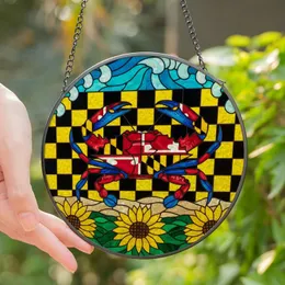 Maryland Coastal Art Fans' Vibrant Tiffany Stained Glass Blue Crab Maryland Flag Checkerboard Stained Glass Suncatcher