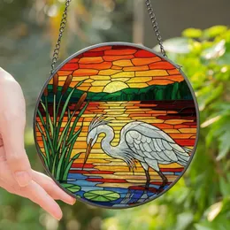 Nature Lovers' Intricate Stained Glass Egret Sunset Lake Mosaic Art Jewel Tones Stained Glass Suncatcher