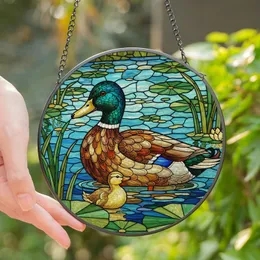 Nature Lovers' Tiffany Style Stained Glass Mallard Duck & Duckling Pond Mosaic Art Stained Glass Suncatcher