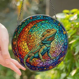 Reptile Admirers' Tiffany Stained Glass Bearded Dragon Cosmic Moon Mosaic Jewel Tones Art Stained Glass Suncatcher