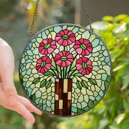 Art Lovers' Intricate Tiffany Stained Glass Floral Mosaic Dream Garden Vibrant Pink Green Blue Yellow Stained Glass Suncatcher