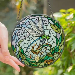 Nature Lovers' Tiffany Stained Glass Dragonfly Art Sky Blue Green Amber Jewel Tones Intricate Mosaic Stained Glass Suncatcher