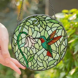 Nature Lovers' Intricate Tiffany Stained Glass Hummingbird Floral Mosaic Teal Green Pink Stained Glass Suncatcher
