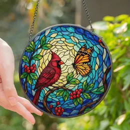 Stained Glass Art Lovers' Vibrant Tiffany Style Cardinal Monarch Jewel Tone Intricate Mosaic Stained Glass Suncatcher