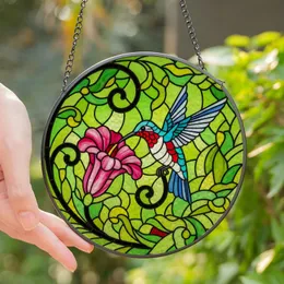Nature Lovers' Tiffany Stained Glass Hummingbird Floral Mosaic Jewel Tones Stained Glass Suncatcher