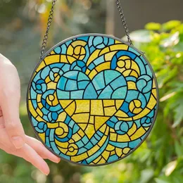 Vibrant Art Admirers' Stained Glass Heart Mosaic Intricate Blue Golden Yellow Stained Glass Suncatcher