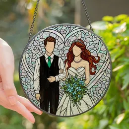 Bridal Celebration Glowing Tiffany Style Stained Glass Bride Groom Iridescent Heart Floral Mosaic Jewel Tones Stained Glass Suncatcher