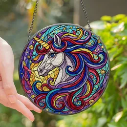 Fantasy Art Lovers' Majestic Stained Glass Unicorn Jewel Tone Blue Purple Gold Orange Fuchsia Mosaic Stained Glass Suncatcher