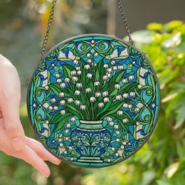 Art & Nature Lovers' Tiffany Stained Glass Lily of the Valley Floral Bouquet Vibrant Green Blue Jewel Tones Botanical Mosaic Stained Glass Suncatcher