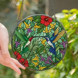 Nature Lovers' Emerald Ruby Sapphire Hummingbird Stained Glass Tropical Floral Mosaic Stained Glass Suncatcher