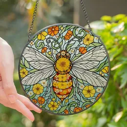 Art Lovers' Tiffany Stained Glass Bee, Pressed Flowers, Organic Mosaic, Jewel Tones, Bold Lead Lines Stained Glass Suncatcher