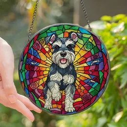 Schnauzer Lovers' Playful Dog Vibrant Jewel-Tone Tiffany Stained Glass Mosaic Art Stained Glass Suncatcher