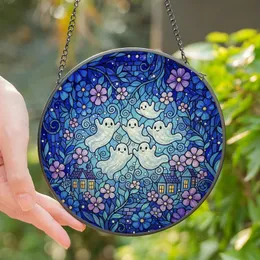 Whimsical Decor Enthusiasts' Intricate Stained Glass Glowing Ghosts Enchanted Forest Indigo Cerulean Stained Glass Suncatcher