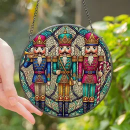 Holiday Art Lovers' Intricate Tiffany Stained Glass Nutcracker Soldiers Jewel Tone Mosaic Stained Glass Suncatcher