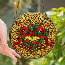 Christmas Enthusiasts' Jewel Tone Tiffany Style Stained Glass Bells & Holly Mosaic Stained Glass Suncatcher