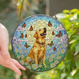 Golden Retriever Lovers' Tiffany Stained Glass Labrador Dog Monarch Butterfly Daisy Mosaic Stained Glass Suncatcher
