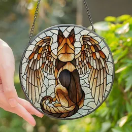 Dog Lovers' Majestic German Shepherd Feathered Wings Gold Tan Brown Tiffany Glass Art Mosaic Stained Glass Suncatcher