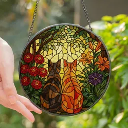 Cat Lovers' Intricate Stained Glass Tiffany Two Cats Floral Mosaic Jewel Tone Art Stained Glass Suncatcher